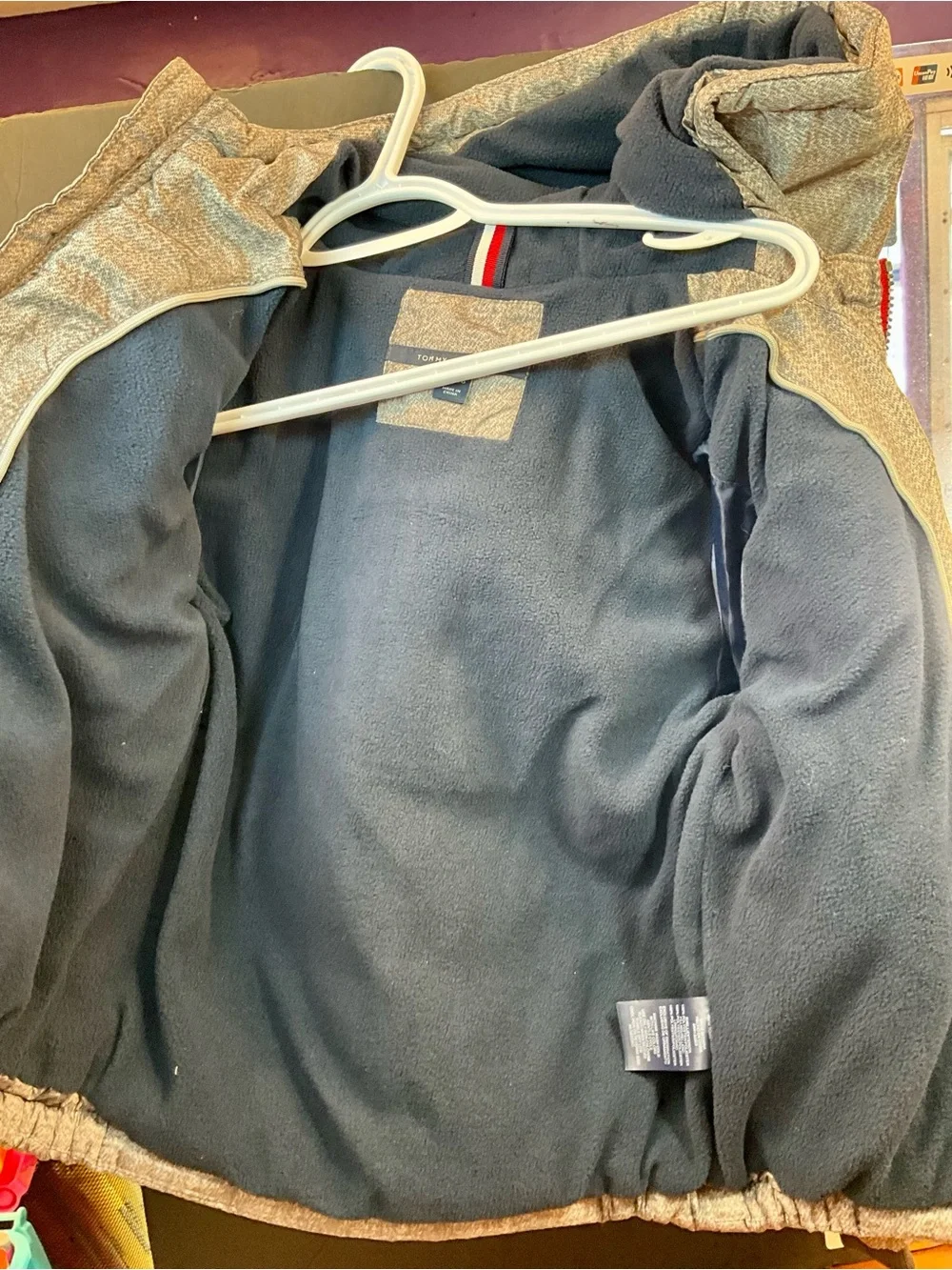 BOYS Tommy Hilfiger Gray Quilted Hooded Puffer Jacket with Signature Trim
